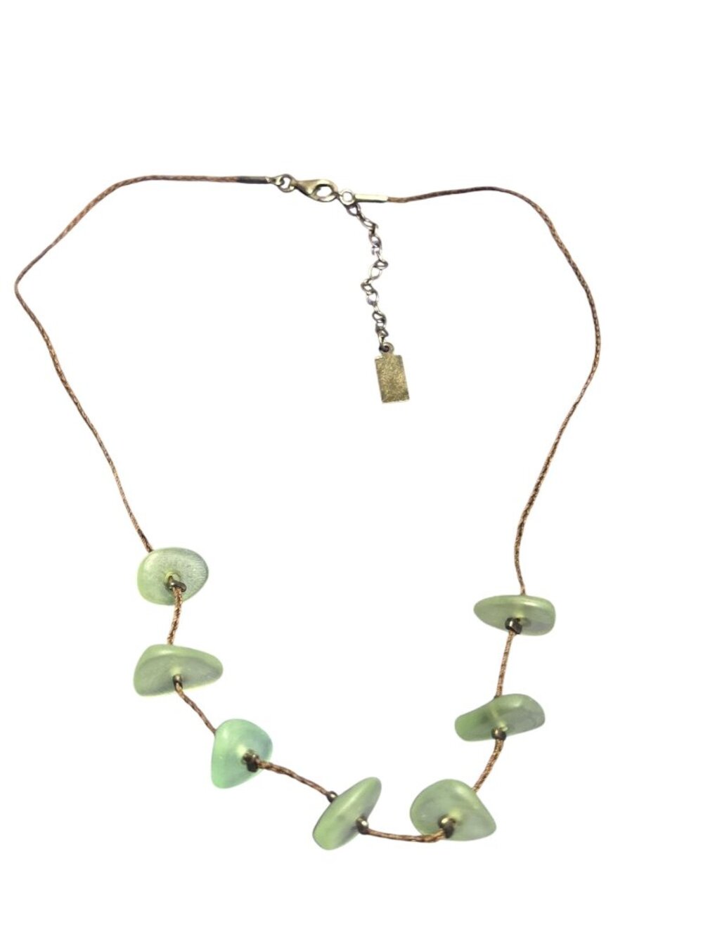 Baroni Designs Green Chip Braided Brown Cord Necklace 925 Sterling Clasp